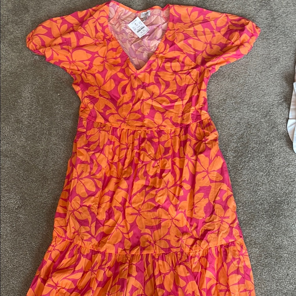 J. Crew Orange and Pink Flutter Sleeve Wrap Dress